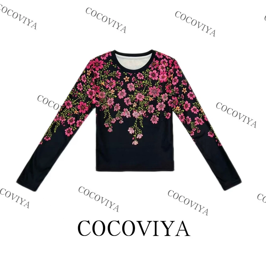 【CC】COCOVIYA粉蔓花影浪漫柔韵德绒长袖设计百搭时尚上衣26C-1020