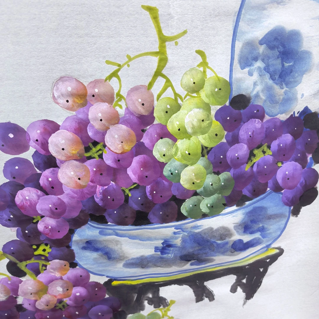 文墨海 手绘国画 68*46cm 葡萄