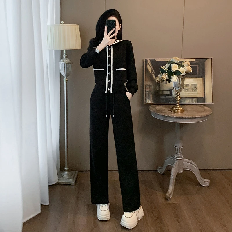 2025秋冬新款时尚气质显瘦休闲套装女减龄修身显瘦阔腿裤两件套潮