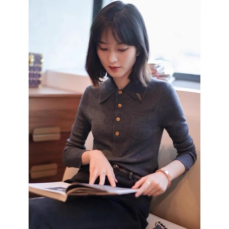 哥弟阿玛施正品针织衫女款爆款2025新款秋冬季polo羊毛打底衫上衣