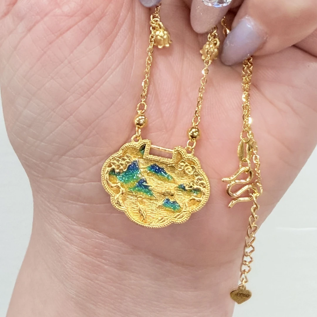 【金项链】千里江山套链（方形）黄金5G足金999精致百搭通勤零附加