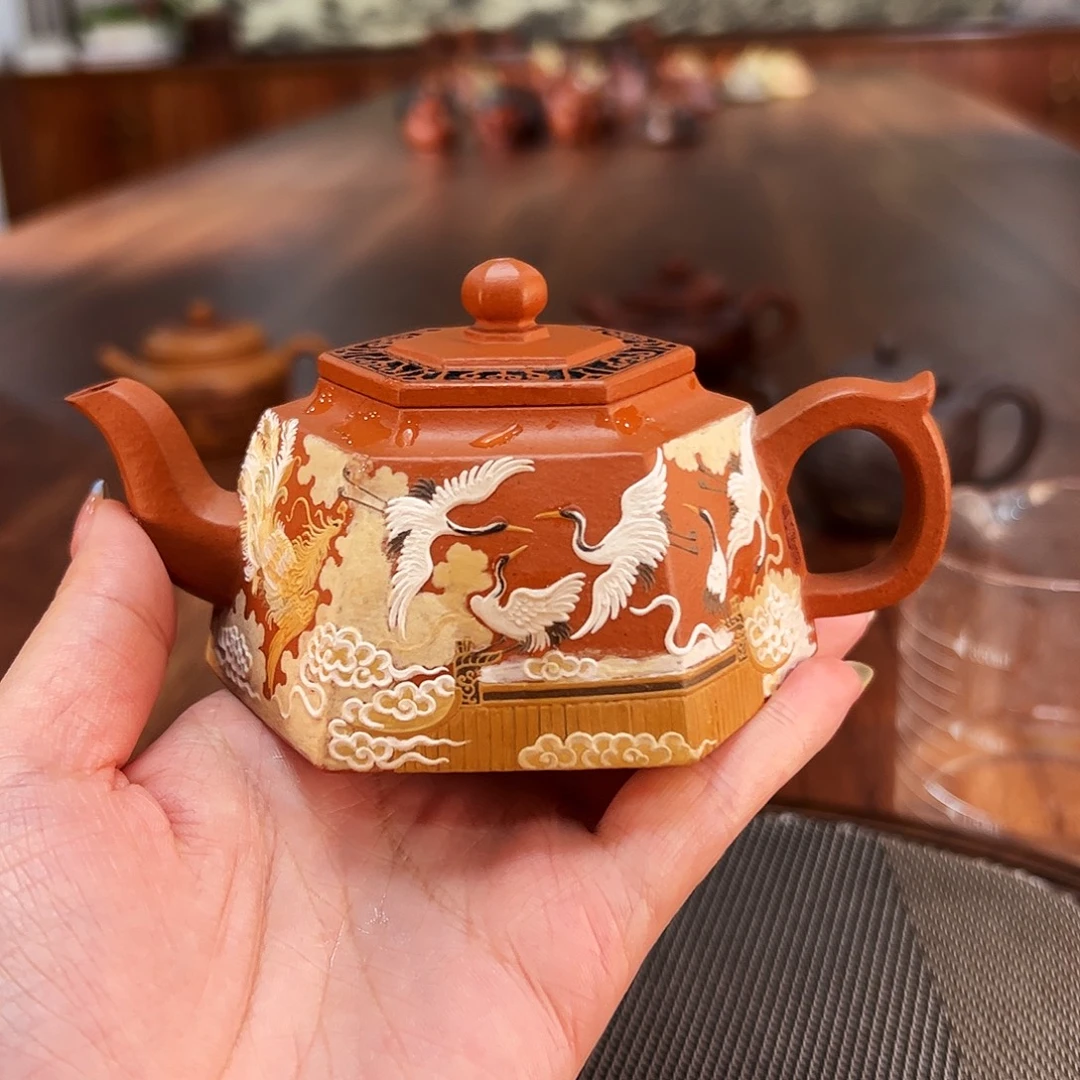 明***我茶壶紫砂瑞鹤六方