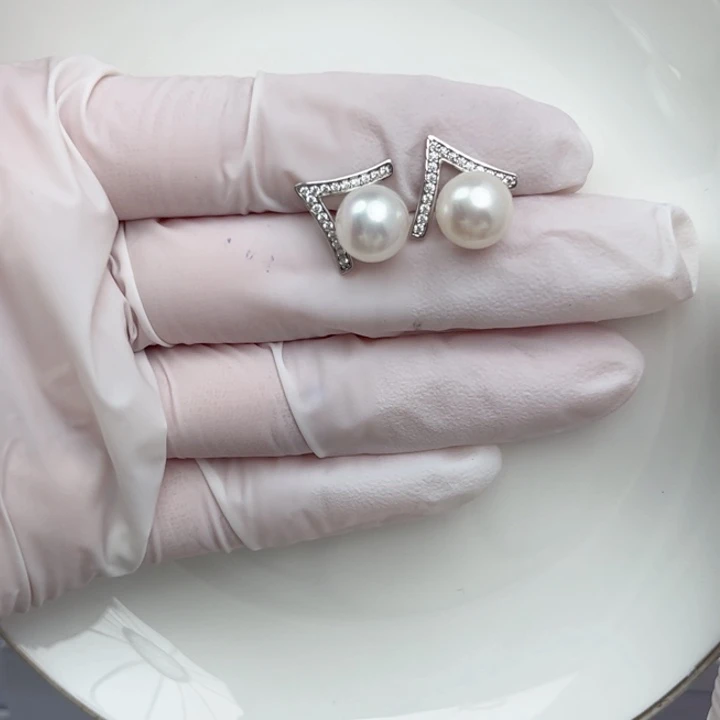 淡水珍珠耳饰银S925镶嵌