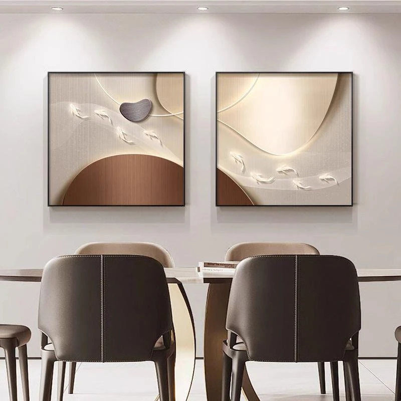 餐厅时来运转装饰画高级轻奢九鱼抽象壁画现代饭厅简约餐桌挂画