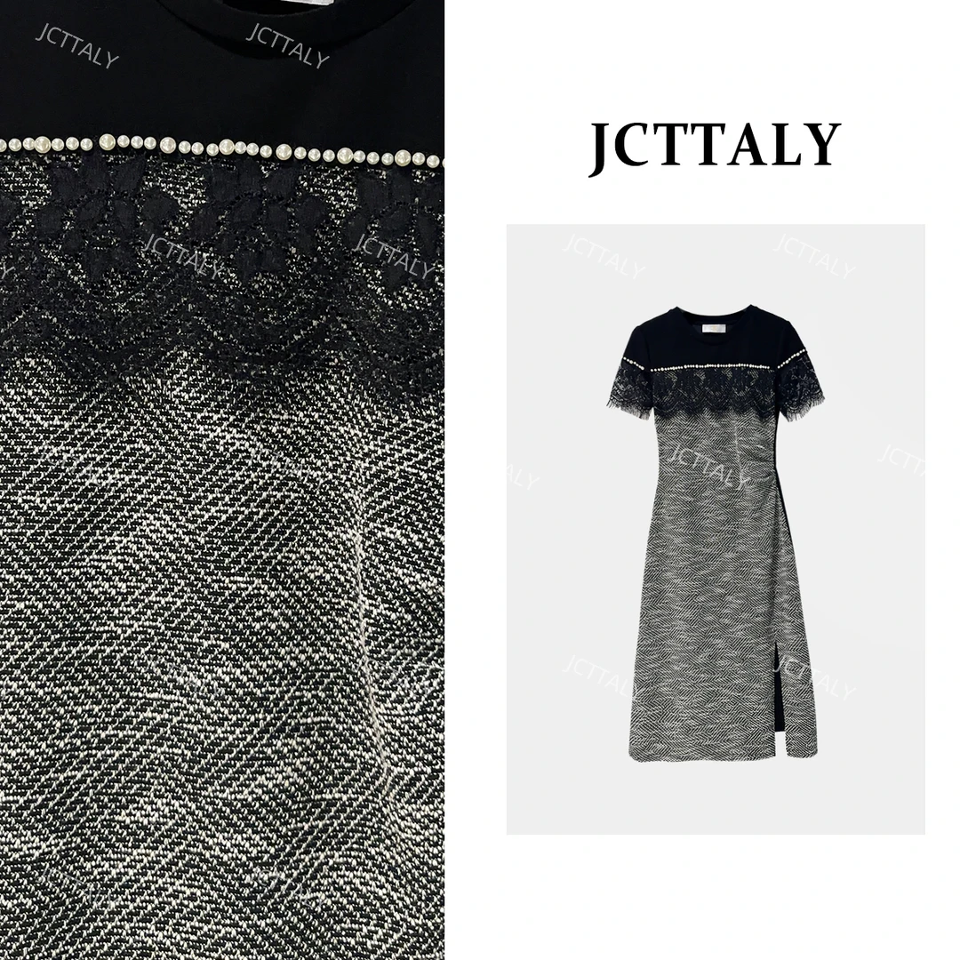 【CC】2025夏季新款重工钉珠浮雕捏褶收腰气质连衣群女JC-A3477