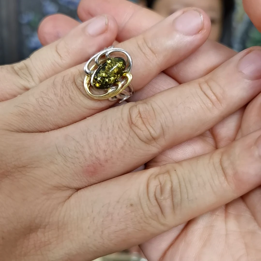 琥珀银S925镶嵌戒指多样性发货