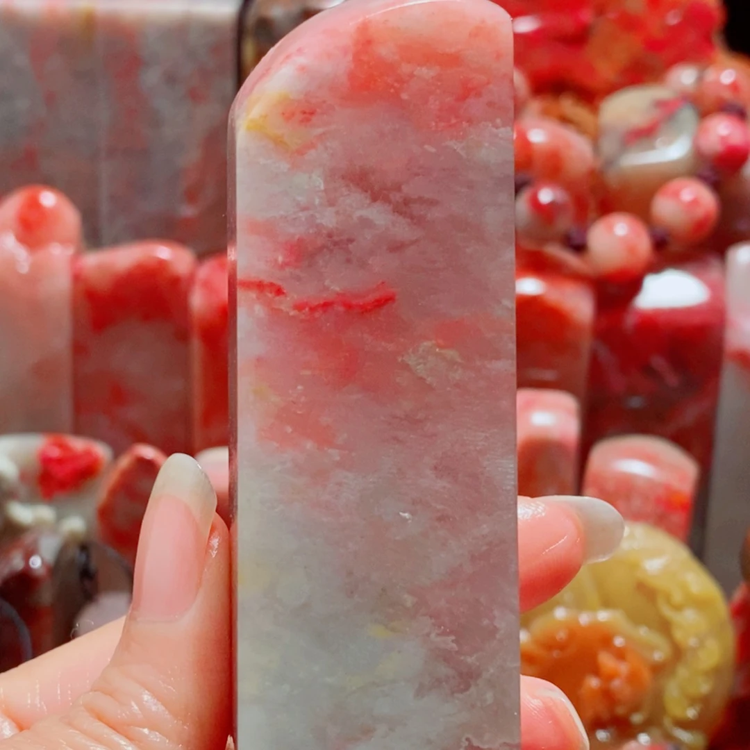 巴林鸡血石巴林粉冻鸡血印章