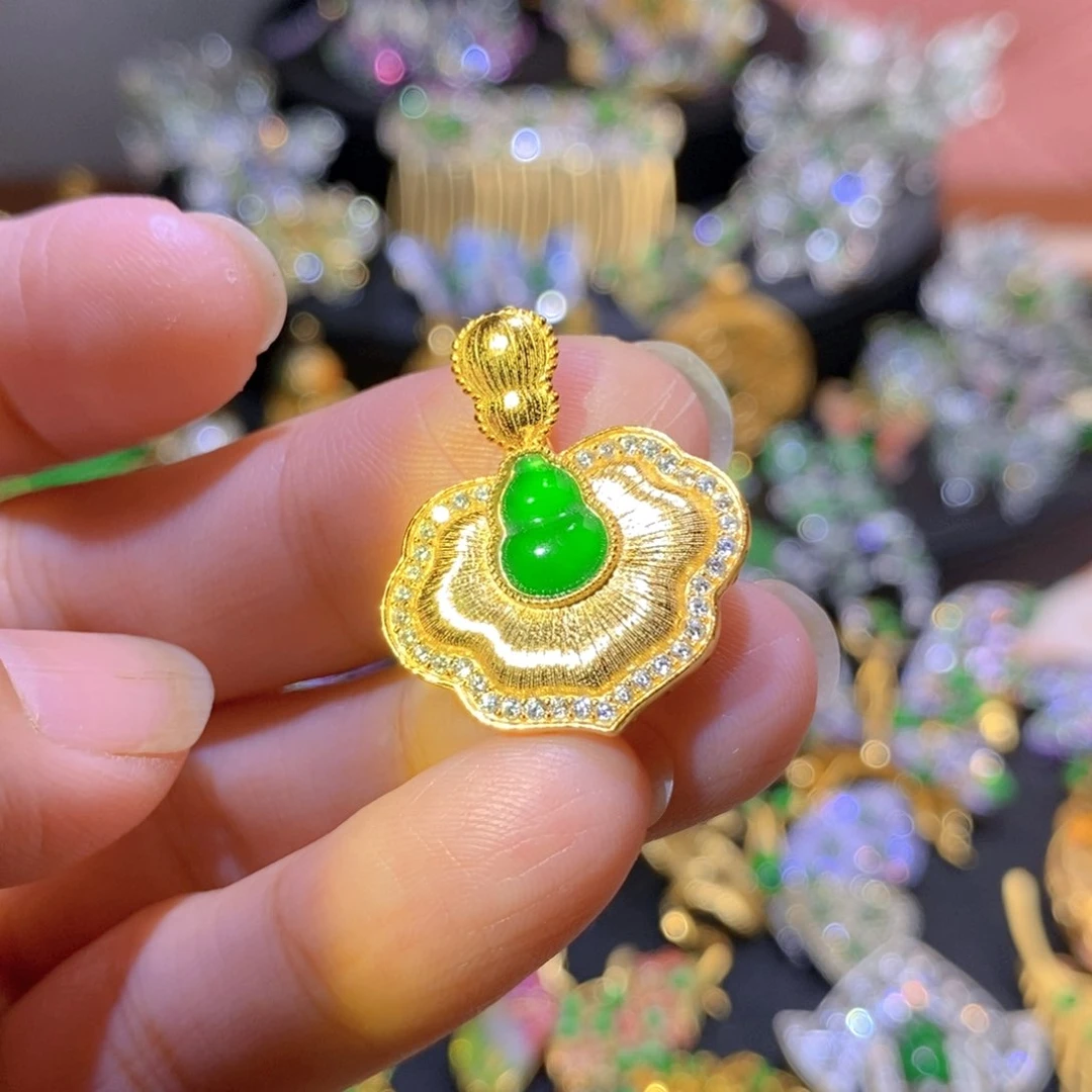 吊坠(不含链)银S925镶嵌翡翠