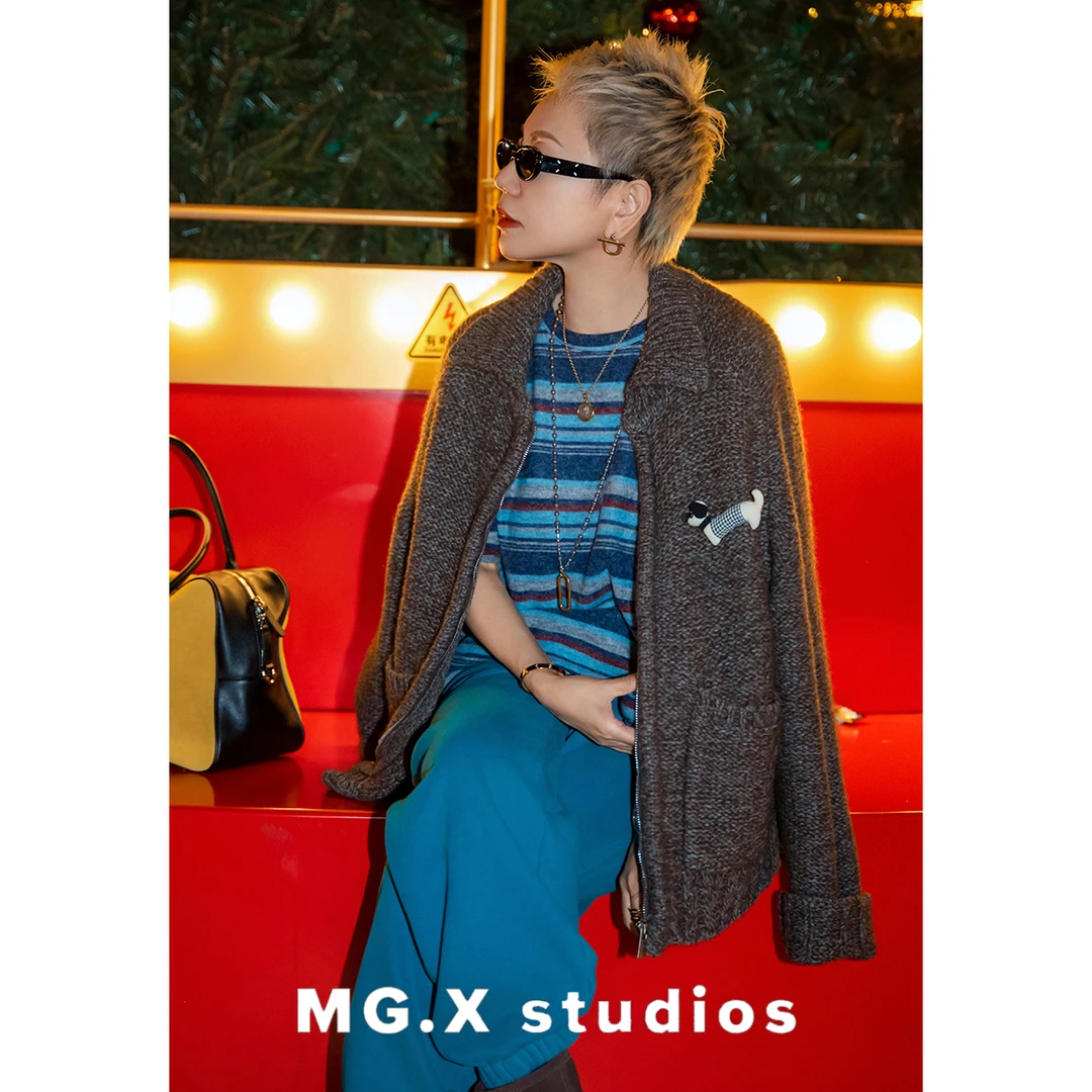 【夜绣】MGX牦牛绒拉链开衫小狗装饰羊毛休闲外套M54E5885M4JK