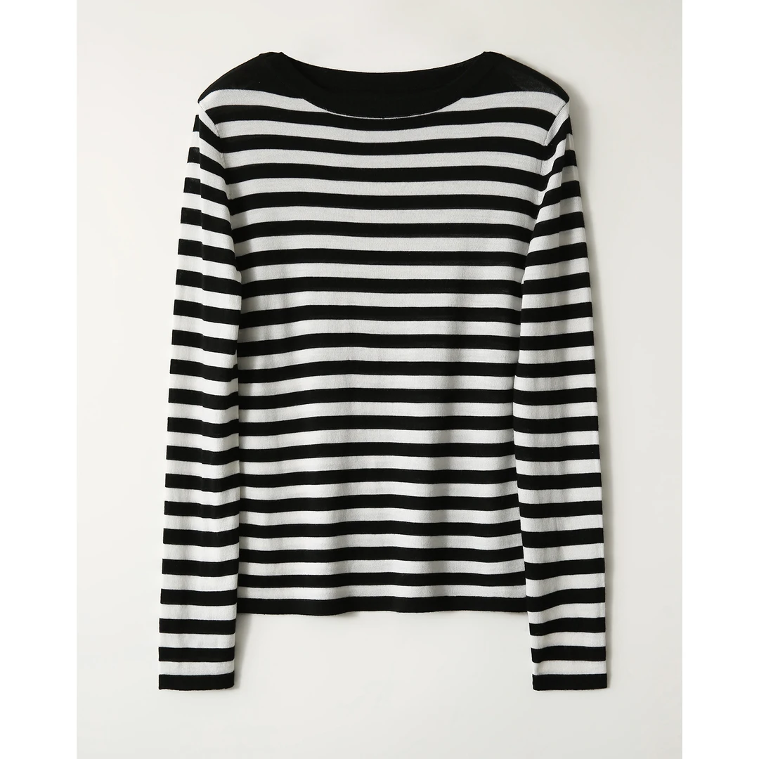 SEPT CHIC W日常新风尚 60/2羊毛 条纹针织套头衫S51742ZYAG