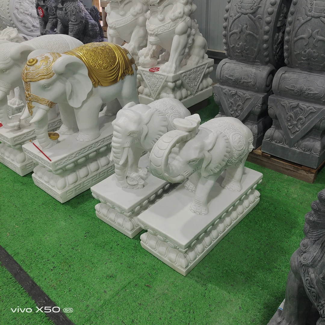 60高汉白玉石雕大象一对（定金）