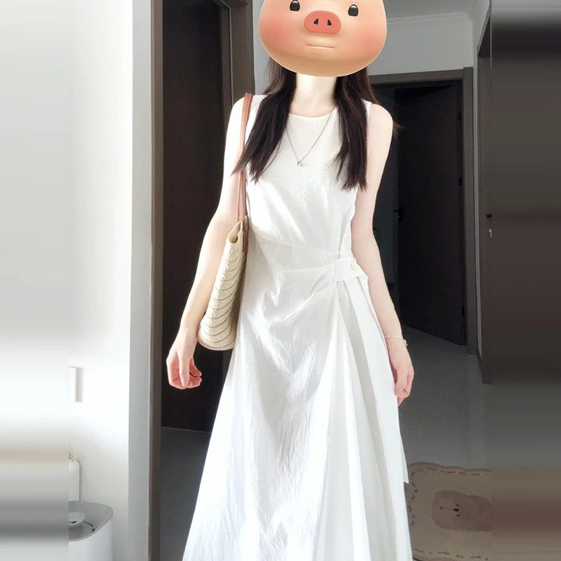 3485白色吊带背心连衣裙子女夏2025新款高级感巨好看独特掐腰长裙