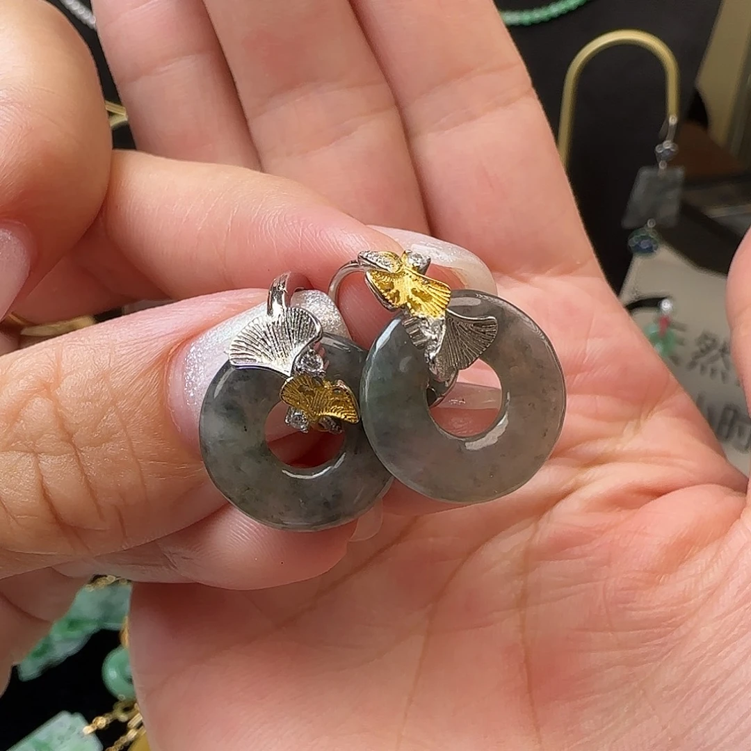 银S925镶嵌翡翠耳饰多样性发一