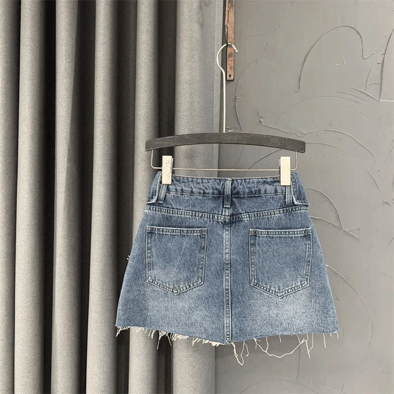 翻折腰星星贴布设计感小个子仔半身裙女辣妹复古毛边包臀裙裤裙