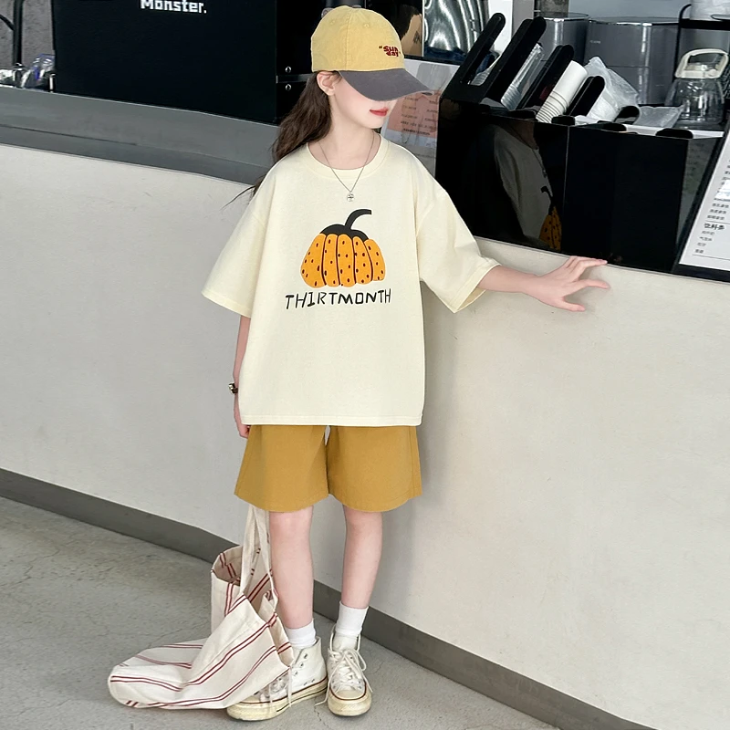 女童夏季短袖短裤套装2025新款儿童洋气韩版宽松休闲两件套中大童