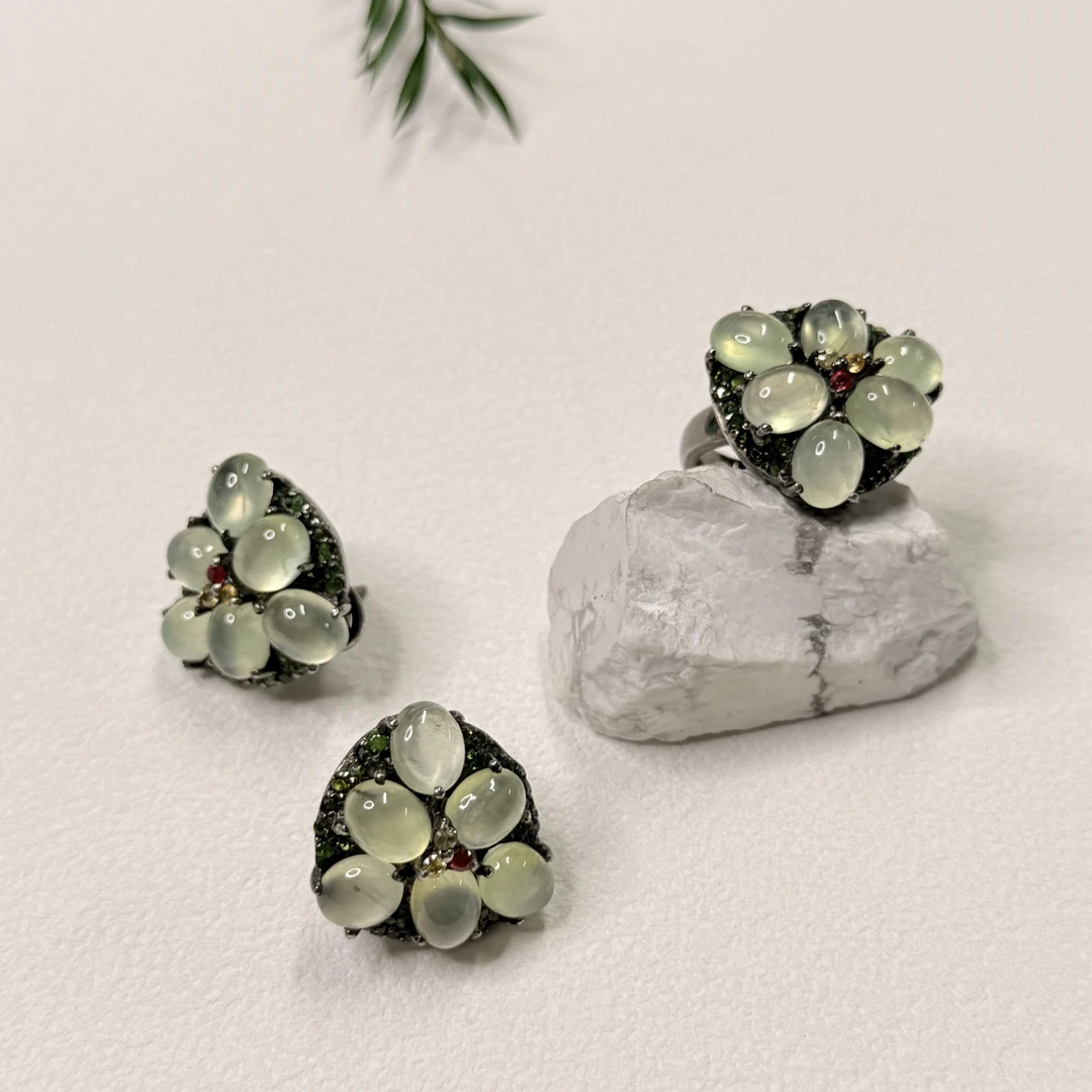 【六六中古】孤品精美葡萄石戒指耳饰套装ty1973港15欧54