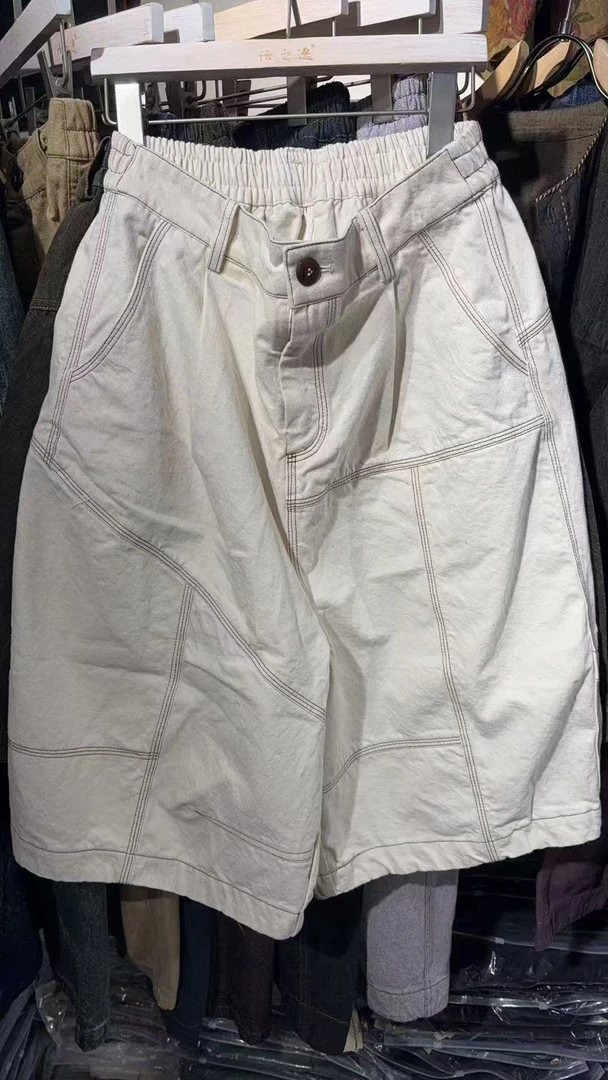 斜纹撞色拼接休闲短裤不规则设计通勤风五分裤女夏季