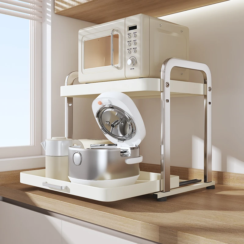 厨房微波炉置物架台面家用2024新款烤箱支架多功能储物电饭煲收纳