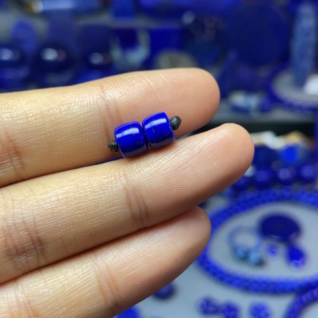 青金石未镶嵌6×4mm直切对珠配饰