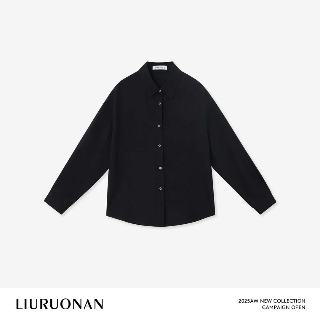 LIURUONAN 25FL【光雾衬衫】极简风纯色设计秋季宽松Polo领长袖上衣