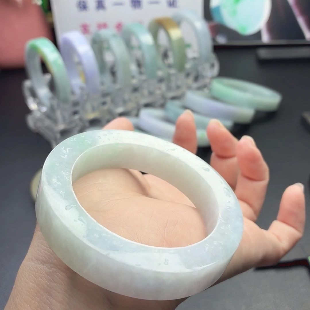 定制翡翠未镶嵌洒金手镯彩虹 幻彩