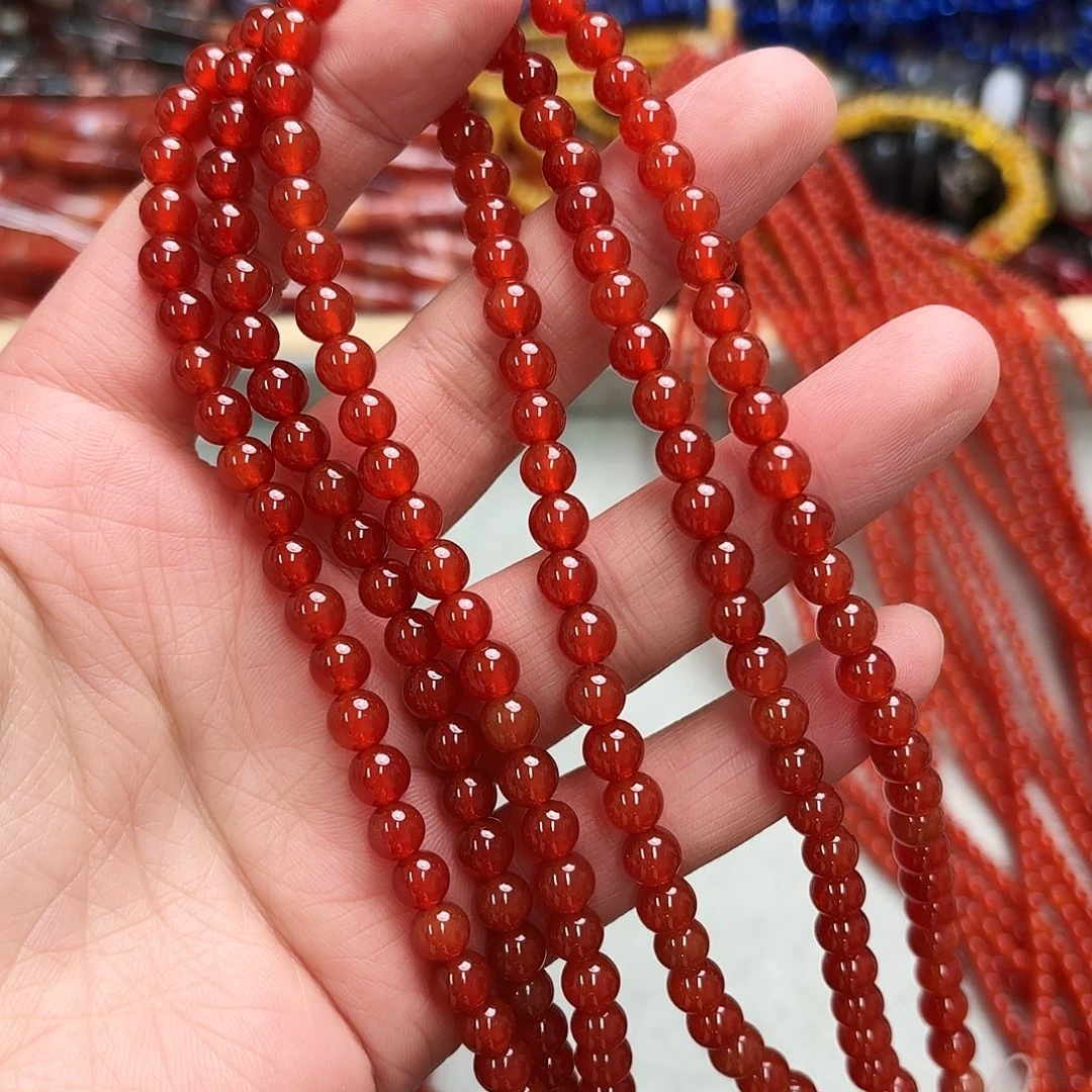 玛瑙/玉髓未镶嵌珠宝半成品卡6红玛圆珠一条