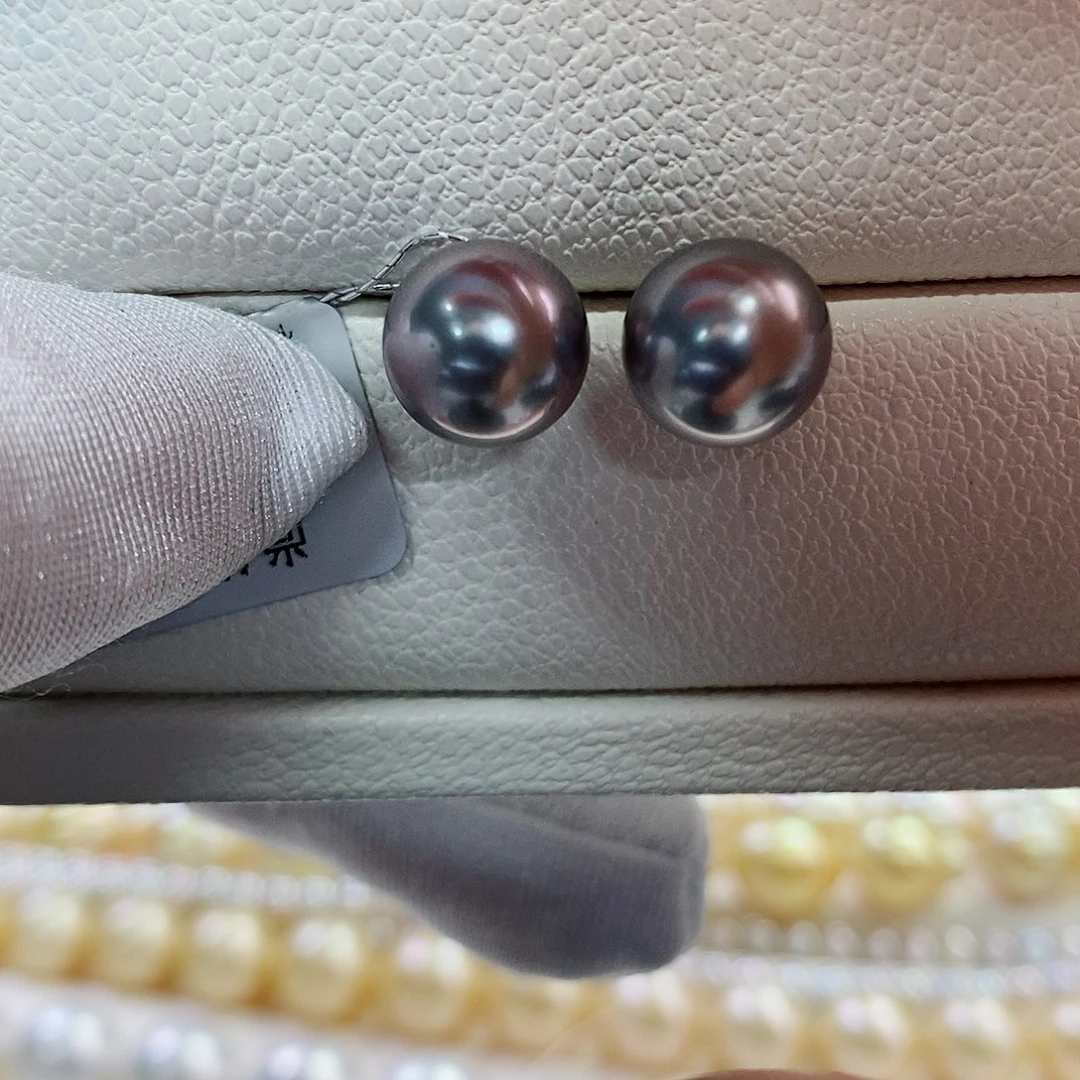 银S925镶嵌耳饰海水珍珠9-10