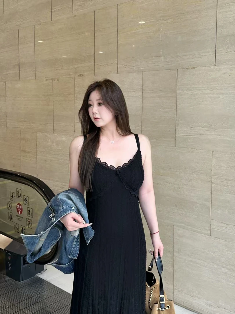 琪琪怪怪大码女装【童话镇】蕾丝法式气质吊带长款连衣裙D37424QQ