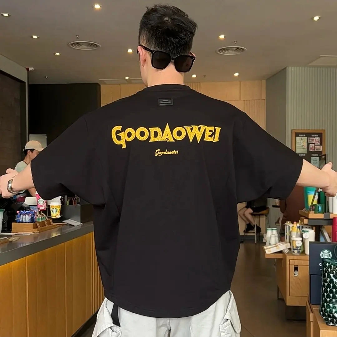 夏季新款字母刺绣蝙蝠袖短袖t恤男士潮牌美式休闲百搭宽松圆领T恤