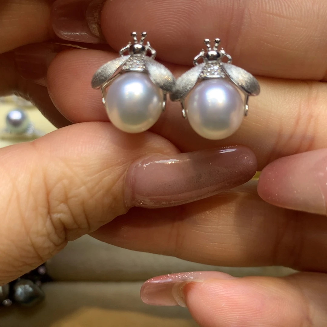 银S925镶嵌耳饰海水珍珠