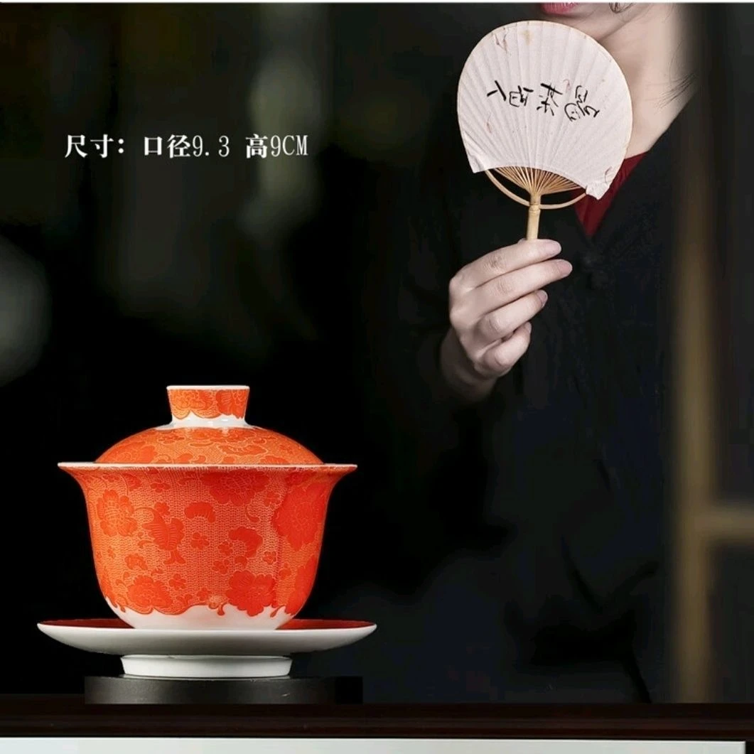 清新珐琅彩三才盖碗功夫茶碗家用泡茶碗五色可选彩色