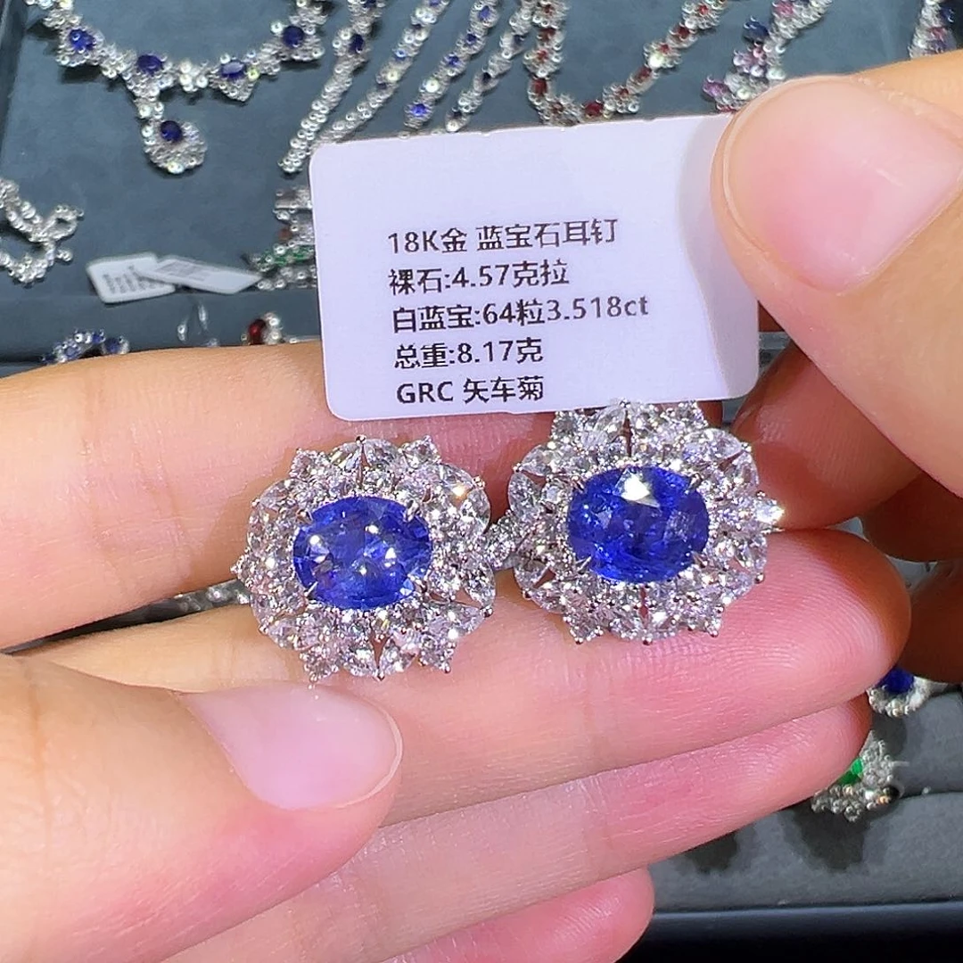 蓝宝石耳拍18K金镶嵌