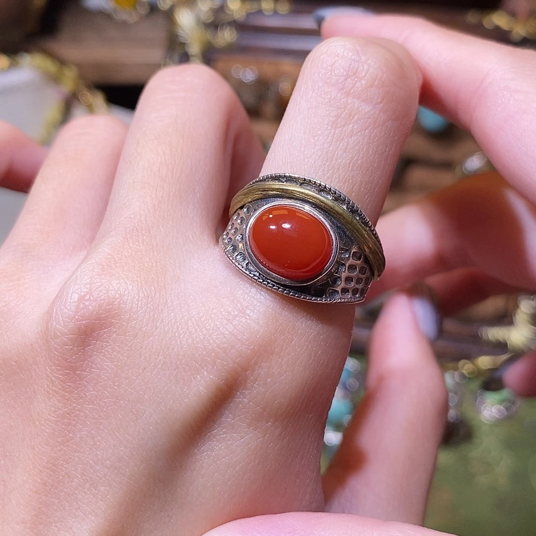 南红玛瑙银S925镶嵌戒指