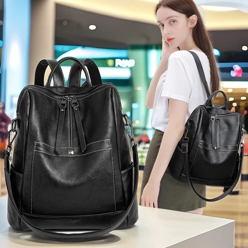 2026新款真皮高档耐用荔枝纹双肩包女士时尚百搭大容量旅游背包潮