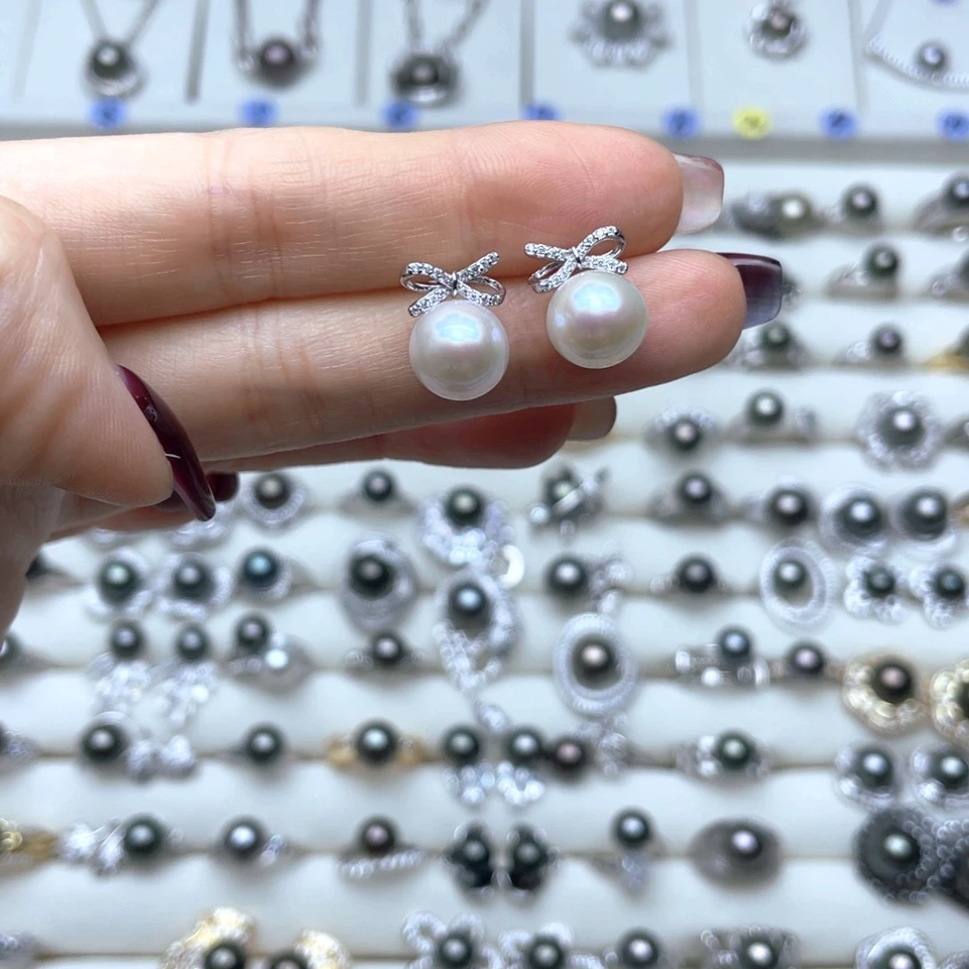 银S925镶嵌淡水珍珠耳饰