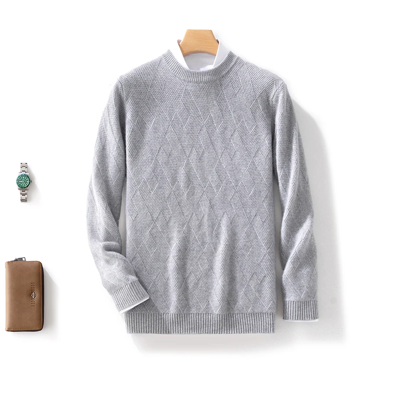 男款加厚圆领席编工艺商务休闲气质百搭羊毛衫D8045