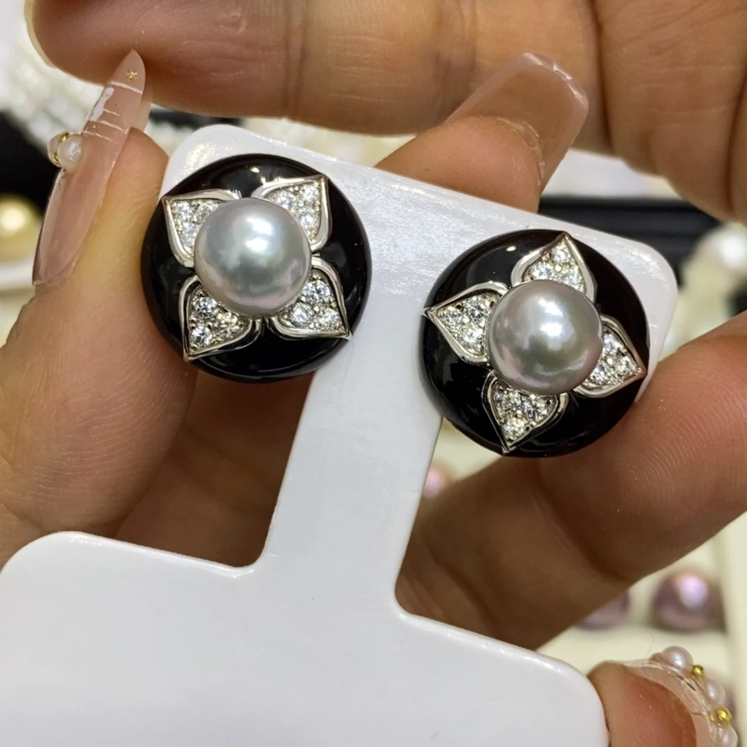 耳饰银S925镶嵌淡水珍珠