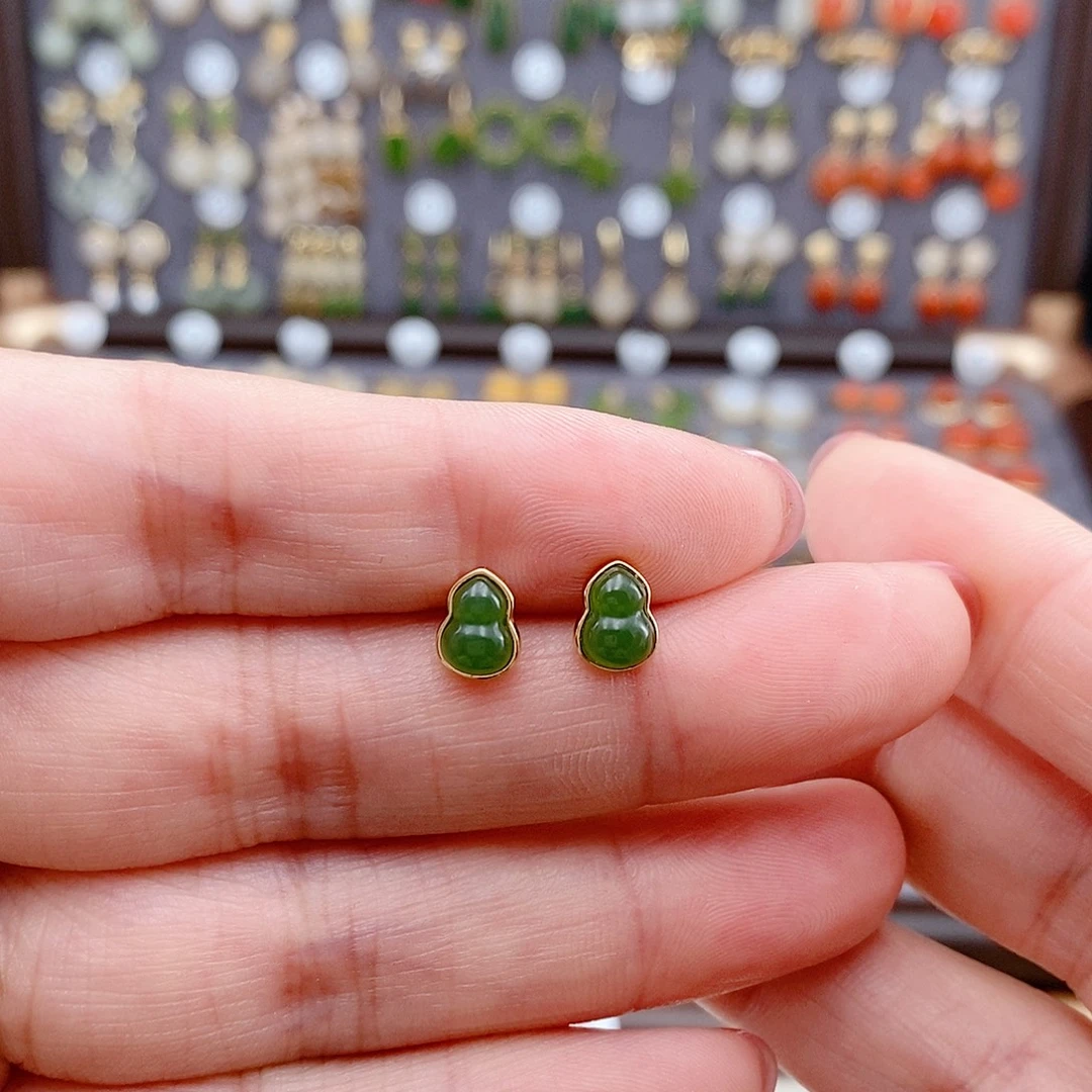 和田玉银S925镶嵌耳饰