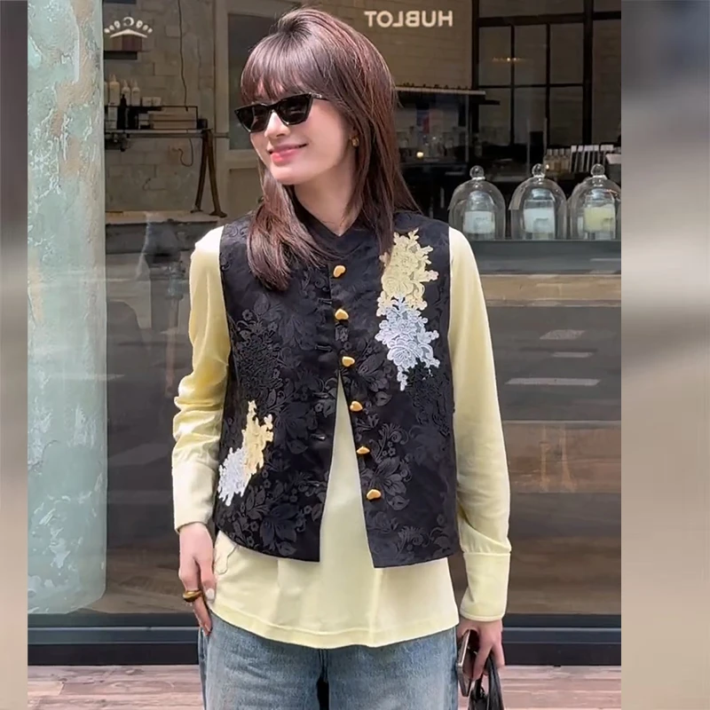 新中式女装国风重工刺绣马甲女2025年春季新款高级感黑色背心上衣