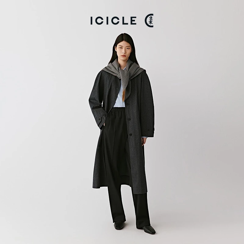 【可水洗】ICICLE之禾25秋冬新品羊毛涂层法兰绒长款风衣1145