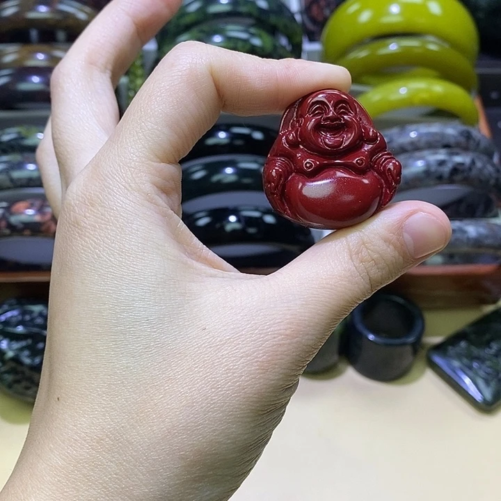 天然辰砂大肚佛公吊坠