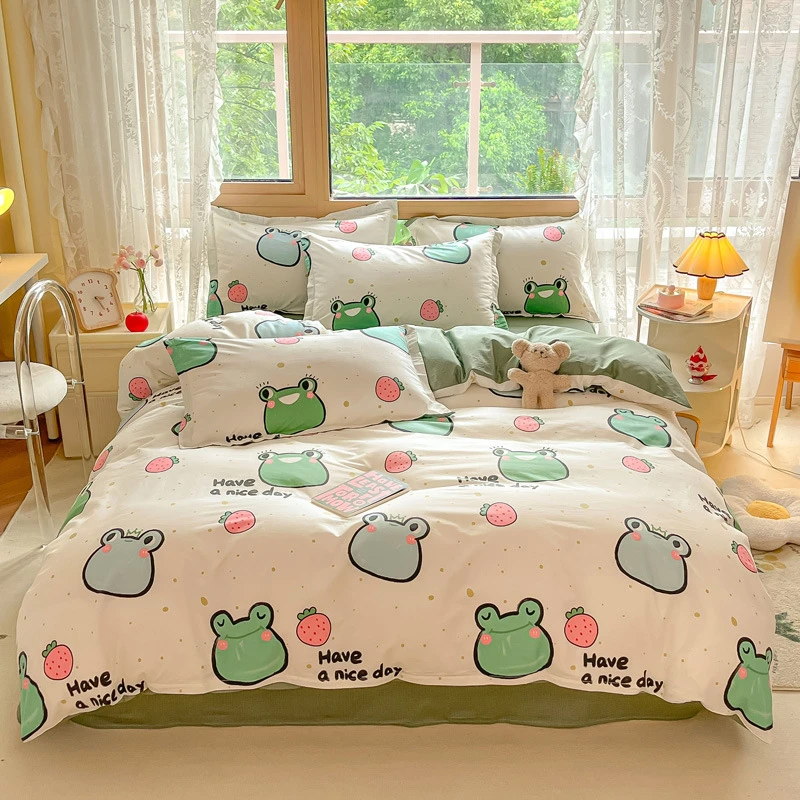 全棉斜纹印花小清新可爱床上用品学生单人宿舍家用四件套被套