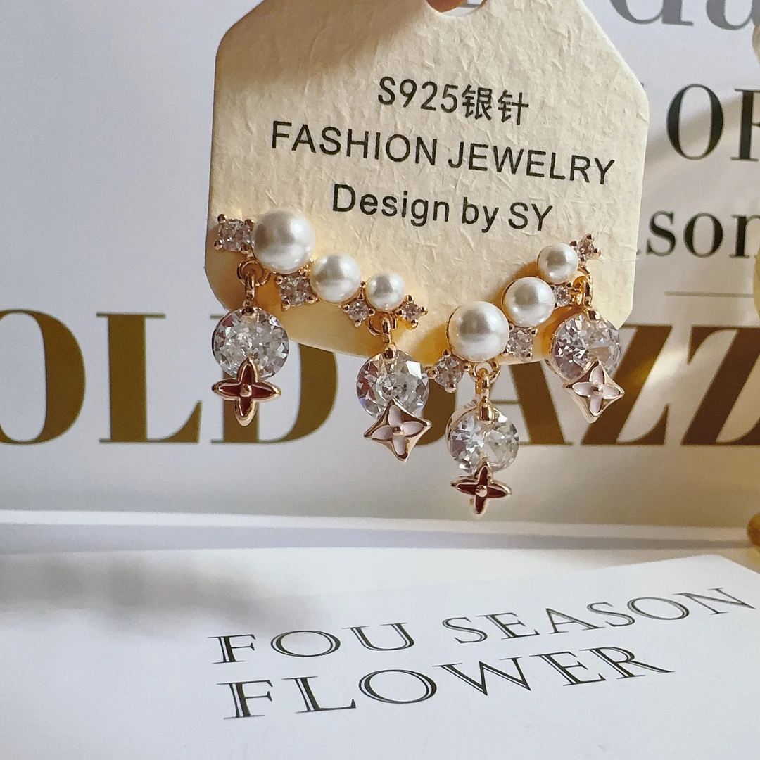 铜合金仿珍珠耳饰 4442 仿珍珠锆石耳钉