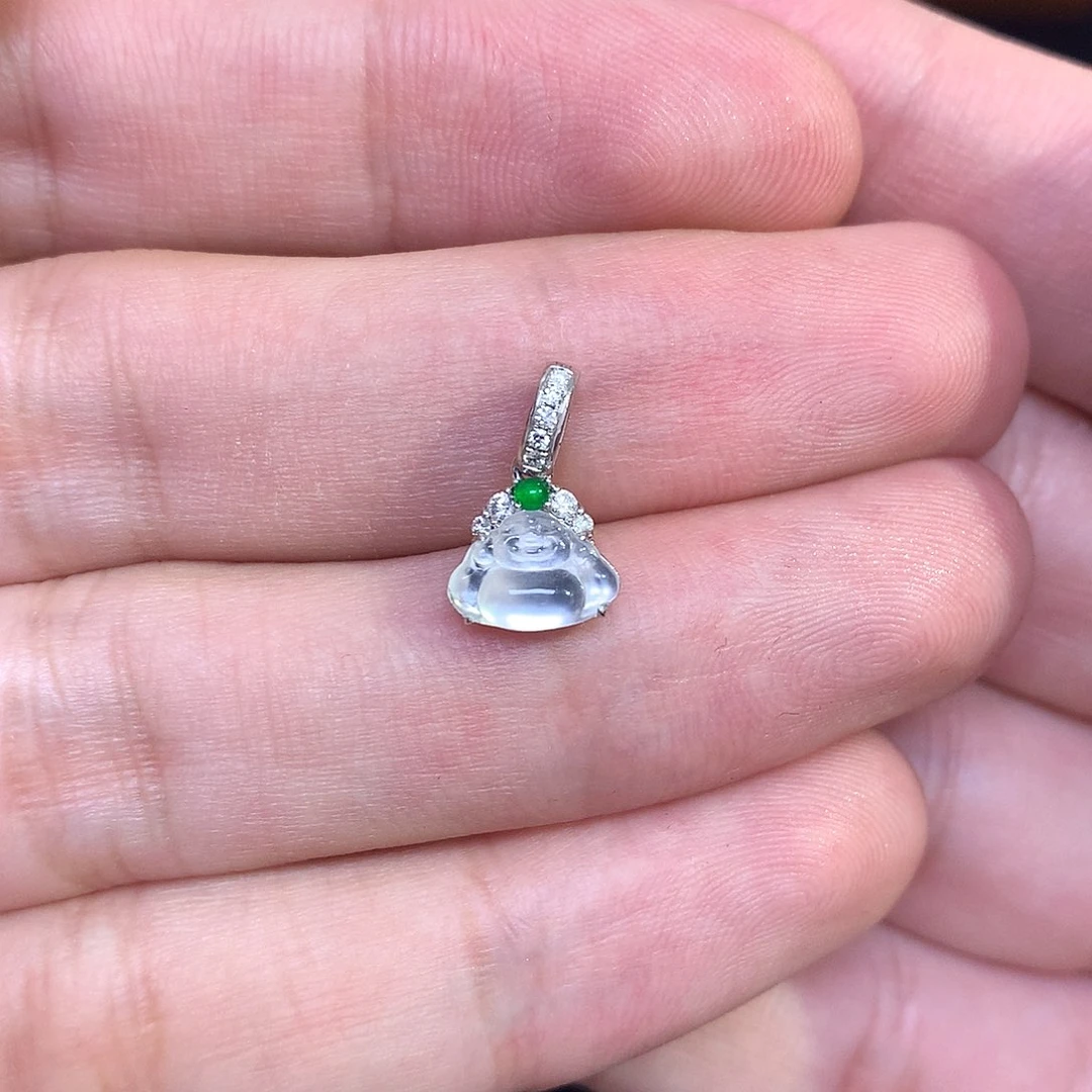 翡翠18K金镶嵌吊坠(不含链)冰佛公