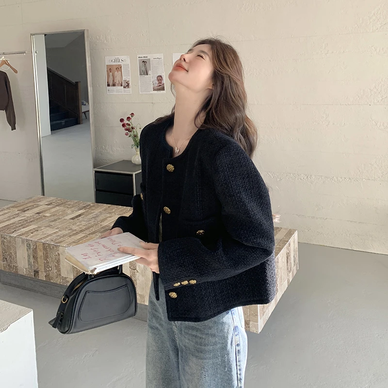 黑色法式小香风外套女2025春秋新款高级感超好看名媛气质上衣