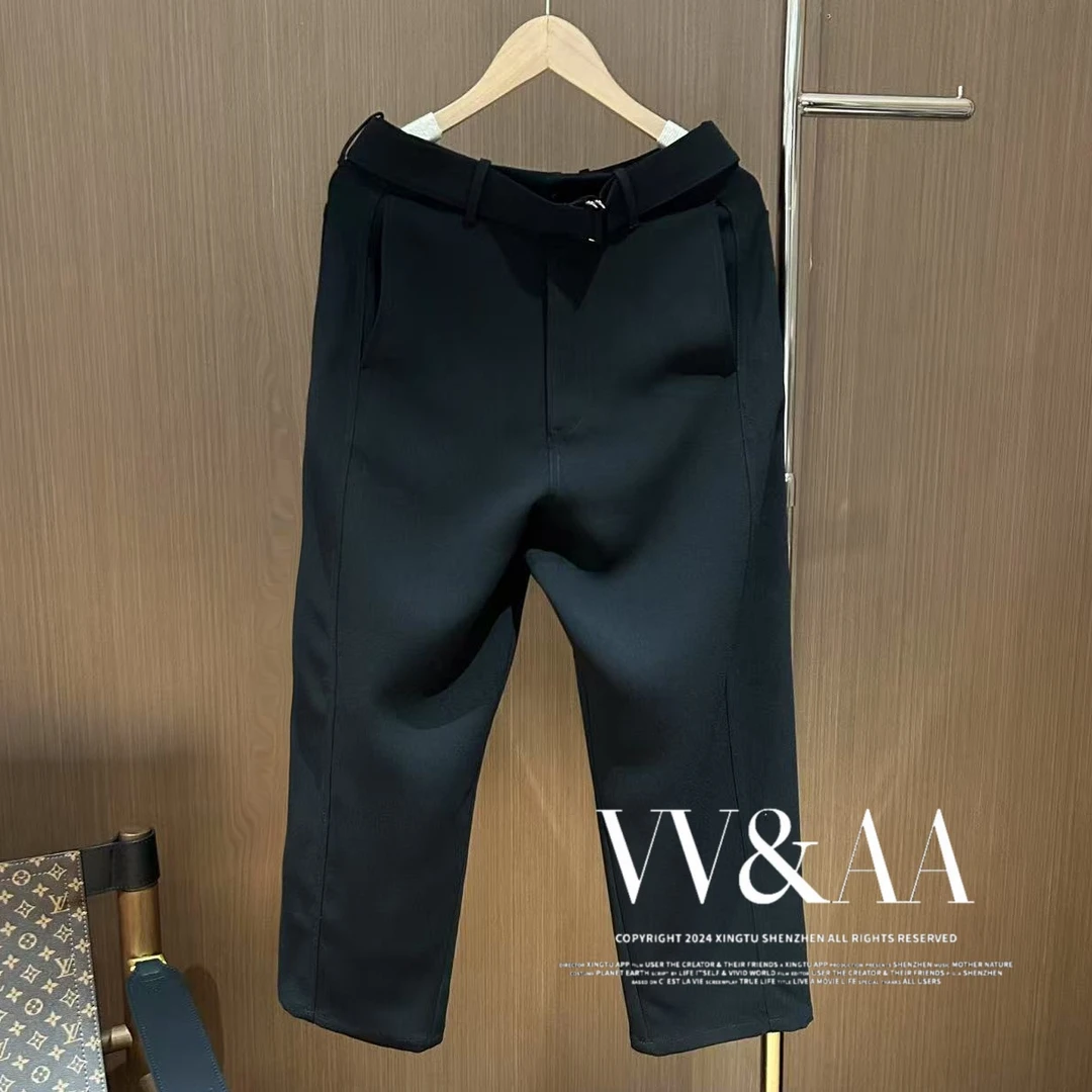 VV&AA 高腰纯色宽松阔腿西装直筒九分裤 R570