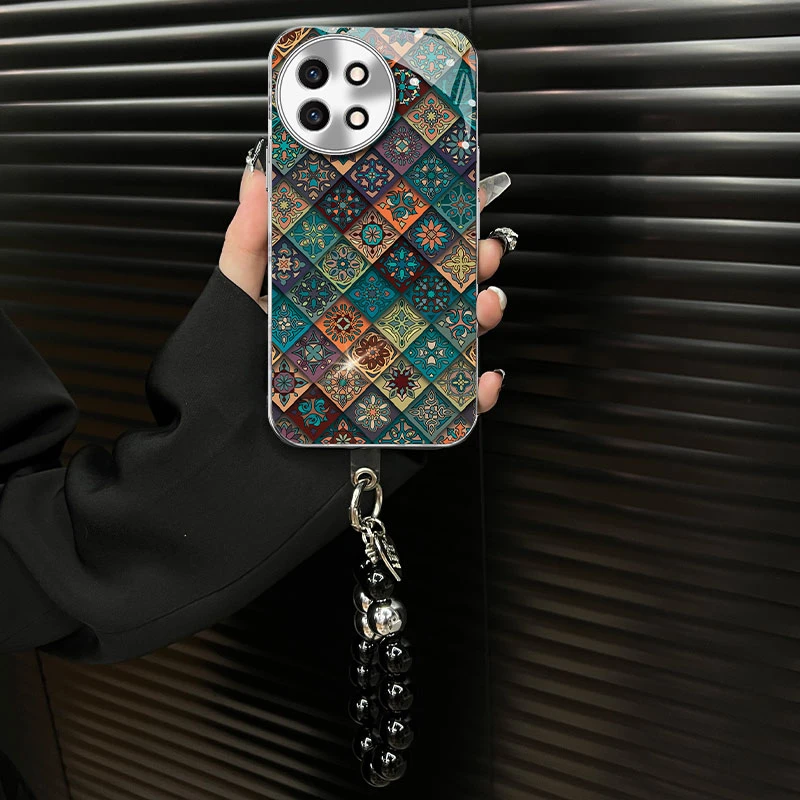 适用【vivos18e】玻璃壳五彩图腾ins风网红创意个性防摔手机壳女款