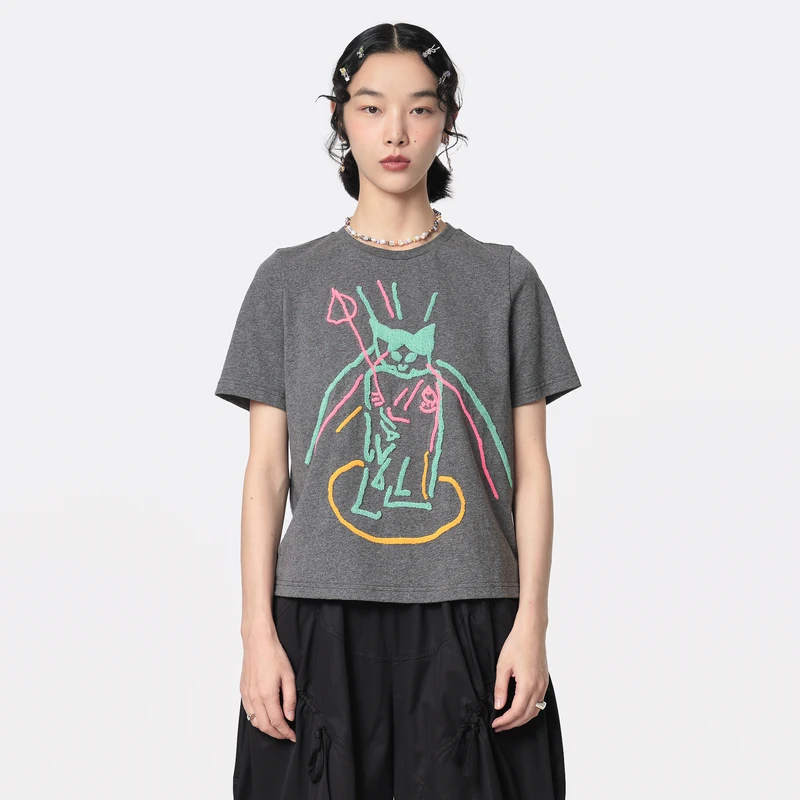 【商场同款】MOVEUP幻走2024夏季新款毛巾绣纯棉短款T恤女124210510