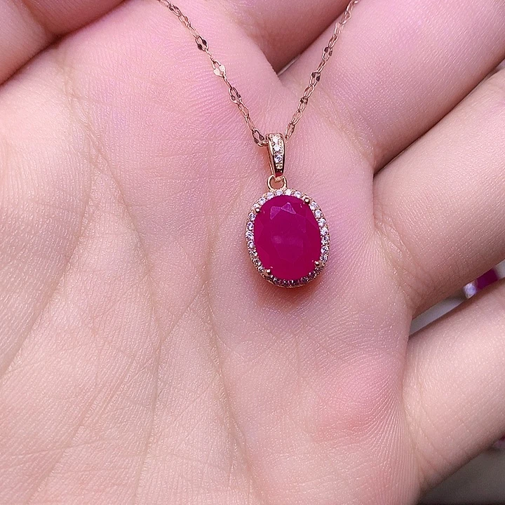 红宝石颈饰银S925镶嵌