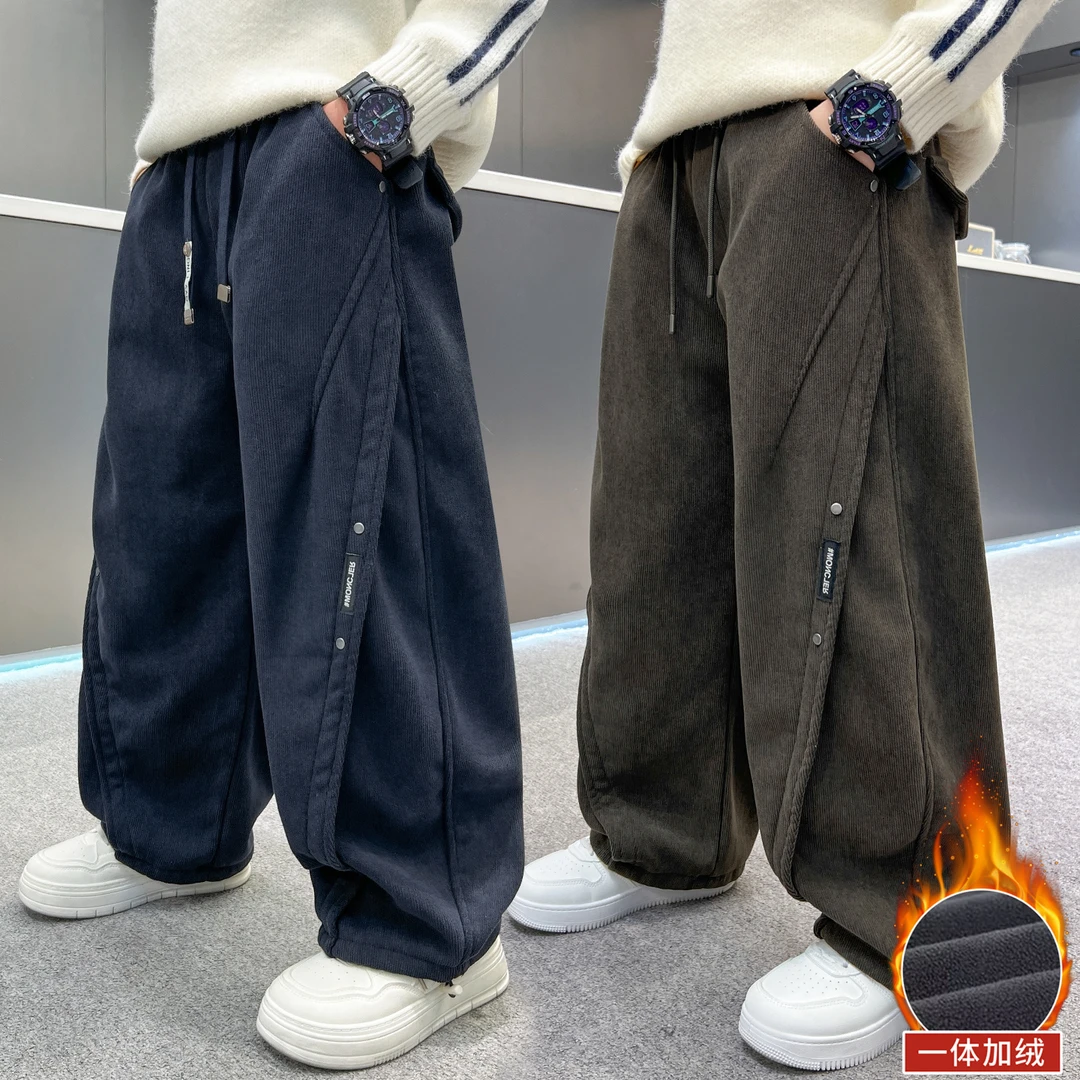 男童加绒裤子秋冬宽松2025中大童休闲韩版长裤儿童冬季加厚保暖潮